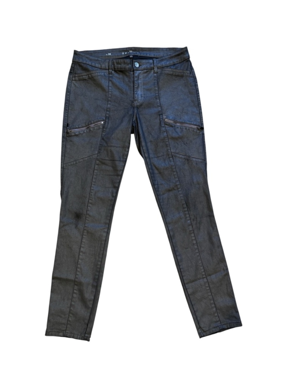 White House Black Market The Skinny Gray Coated Utility Moto Pants Size 10